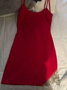 Macy's Red Spaghetti-Strap Mini Dress with Metallic Fringe